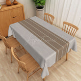 Aperturee - Aperturee Modern Gray and Brown Stripe Rectangle Tablecloth for Neutral Farmhouse and Contemporary Kitchen Decor